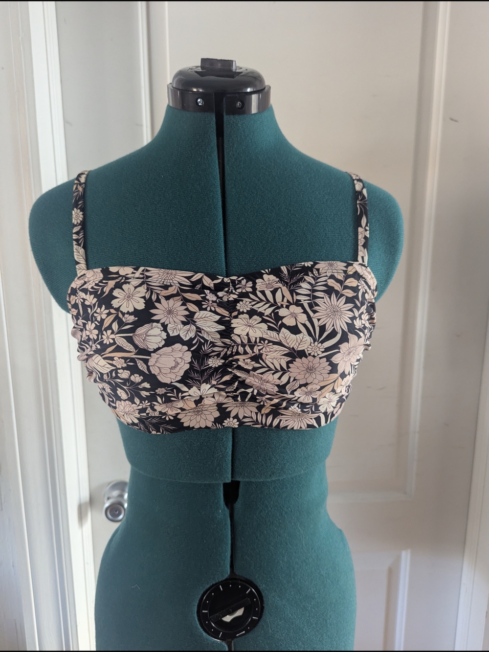 Kona Sol Black Bikini Top with Cream Floral Print
